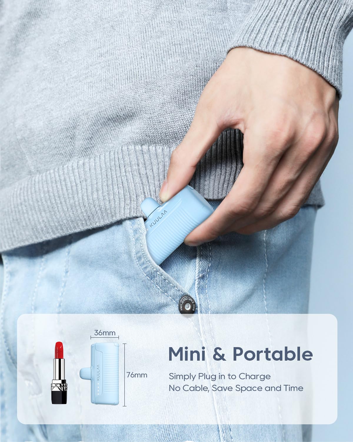 Kuulaa Portable Charger USB C Power Bank 4500mAh Small Portable Phone Charger Android Compact Plug in Battery Pack Portable Compatible with iPhone 15, Samsung Galaxy, Moto, LG, Pixel, Purple