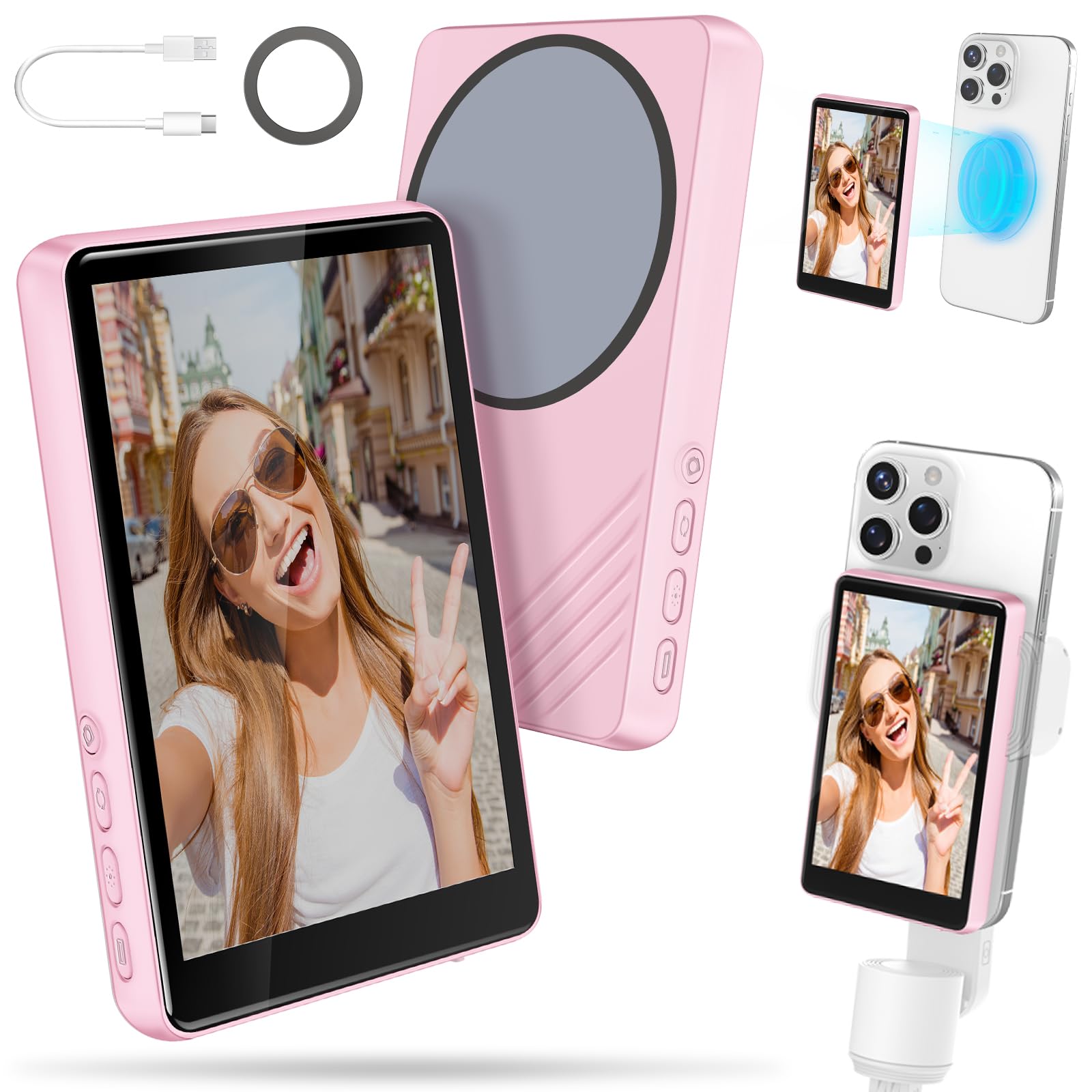 Selfie Monitor Screen iPhone, Newest Magnetic Phone Vlog Back Camera Monitor for Content Creator, Influencer, Live Streaming and TikTok, Snaplylens for iPhone Android Selfie Screen