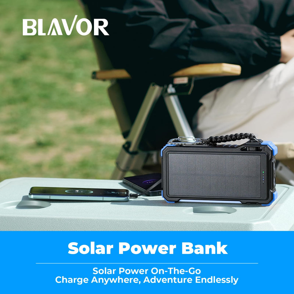 BLAVOR Solar Power Bank 20000mAh Built-in Cables, Wireless Charger for Phones & Apple Watch, 20W Fast Charging Battery Pack with USB C, Flashlight, Solar Charger for iPhone, iPad, iWatch, Samsung