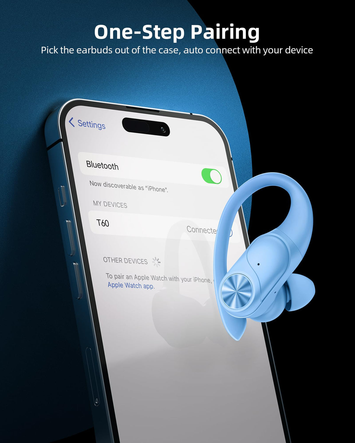 PocBuds Bluetooth Headphones Wireless Earbuds 80hrs Playtime Wireless Charging Case Digital Display Sports Ear Buds with Earhook Deep Bass IPX7 Waterproof Over-Ear Earphones for TV Phone Laptop Black