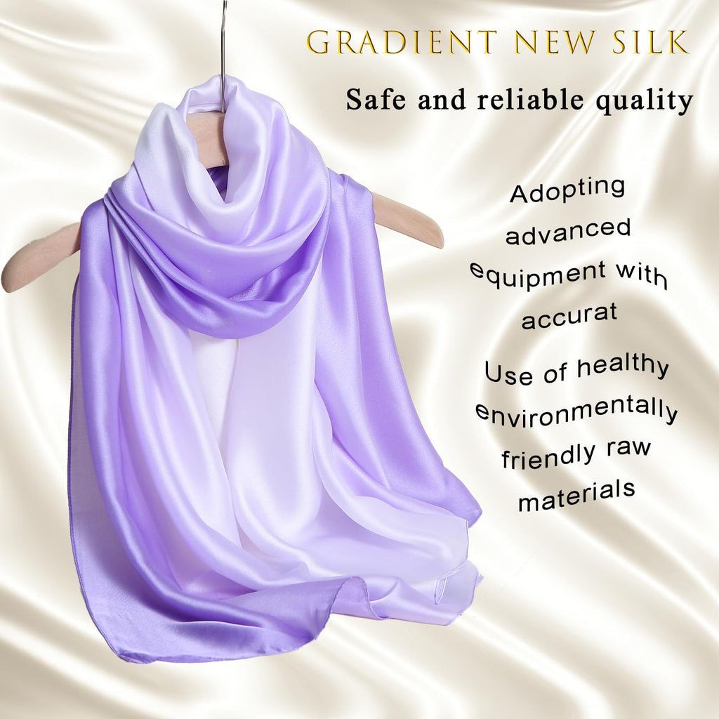 ZMC Long Silk Feeling Scarf 70 * 35", Gradient Scarf Sun-proof Shawl Wrap Headscarf for Women Spring Summer