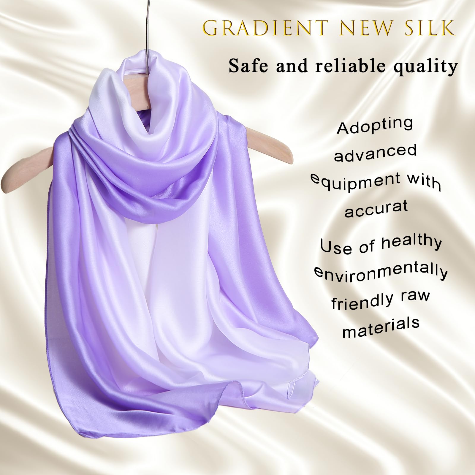 ZMC Long Silk Feeling Scarf 70 * 35", Gradient Scarf Sun-proof Shawl Wrap Headscarf for Women Spring Summer