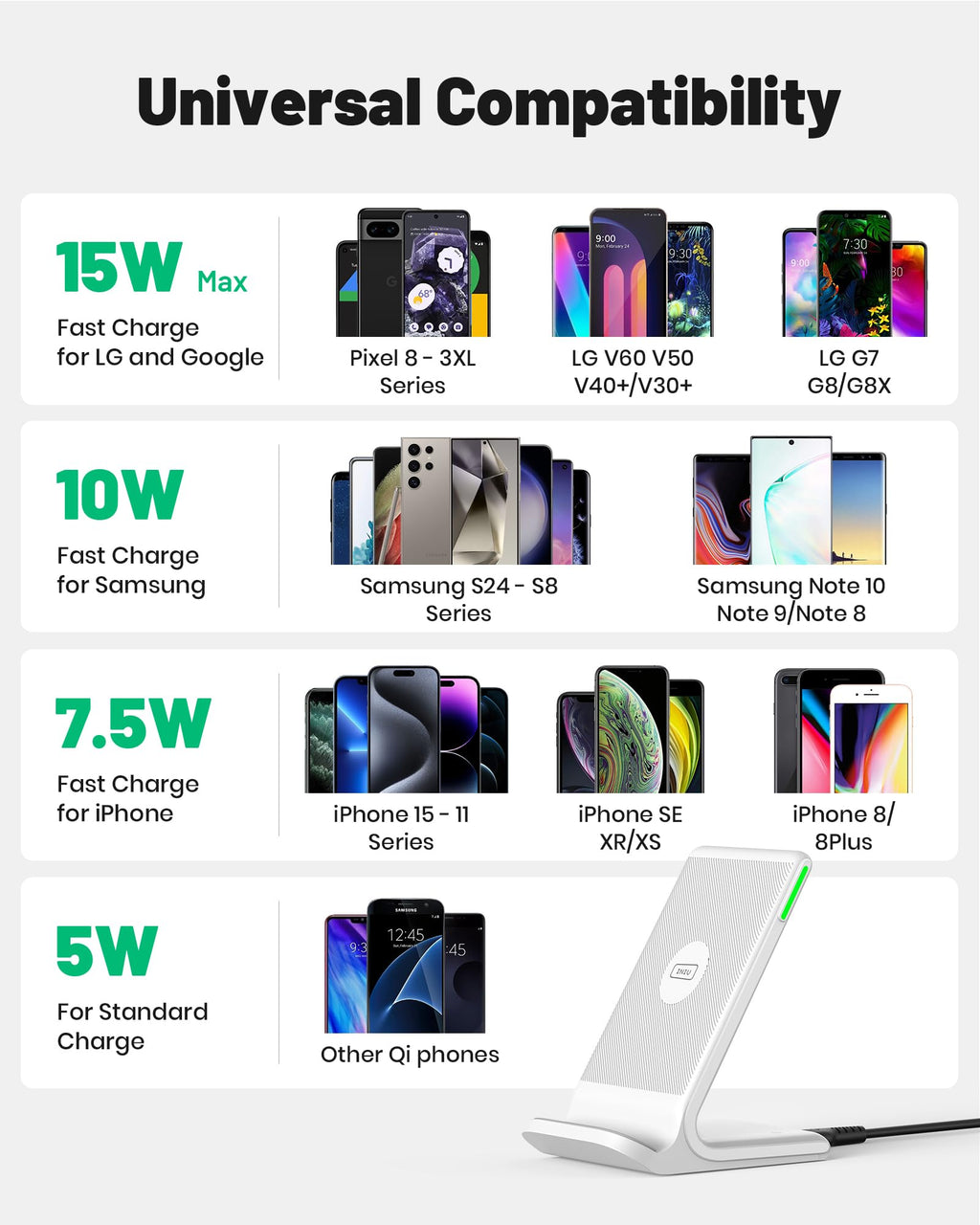 INIU Wireless Charger, 15W Fast Wireless Charging Station with Sleep-Friendly Adaptive Light Compatible with iPhone 17 16 15 14 13 12 Pro Max Samsung Galaxy S25 S24 S23 Note 20 Google etc