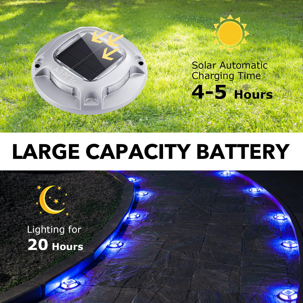 AGPTEK Solar Driveway Lights Outdoor 8 Pack, 2 Color Modes LED Deck Dock