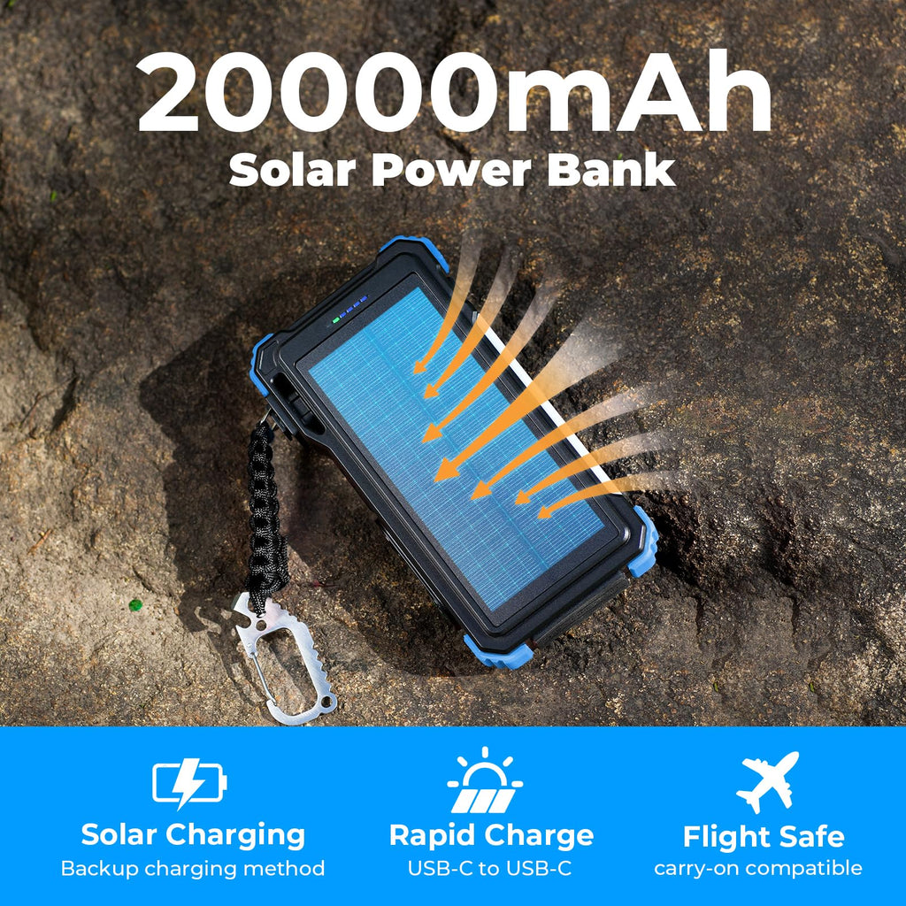 BLAVOR Solar Power Bank 20000mAh Built-in Cables, Wireless Charger for Phones & Apple Watch, 20W Fast Charging Battery Pack with USB C, Flashlight, Solar Charger for iPhone, iPad, iWatch, Samsung