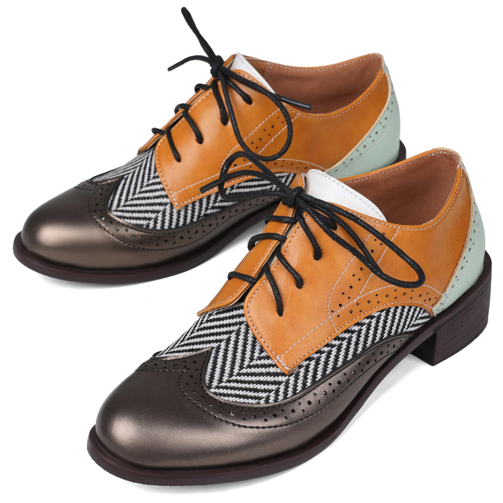 Women Black Oxfords Lace Up Pointed Toe Classic Business Formal Wingtip Brogue Dressy Shoes