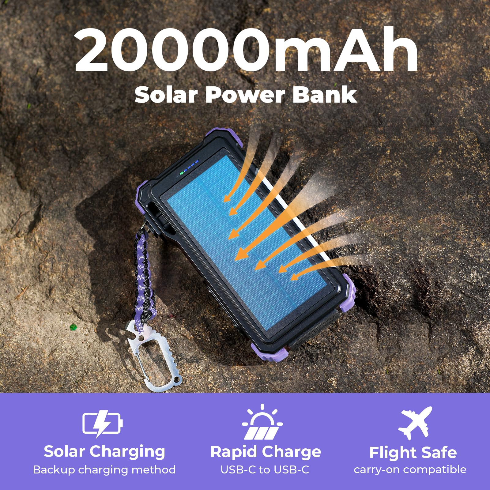 BLAVOR Solar Power Bank 20000mAh Built-in Cables, Wireless Charger for Phones & Apple Watch, 20W Fast Charging Battery Pack with USB C, Flashlight, Solar Charger for iPhone, iPad, iWatch, Samsung