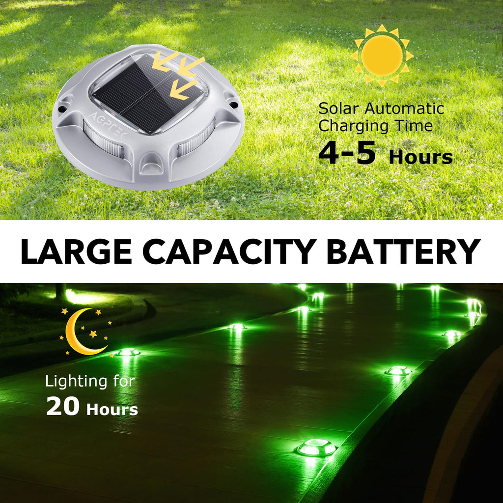 AGPTEK Solar Driveway Lights Outdoor 8 Pack, 2 Color Modes LED Deck Dock