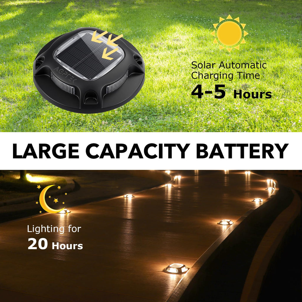 AGPTEK Solar Driveway Lights Outdoor 8 Pack, 2 Color Modes LED Deck Dock
