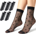 Tucnoeu 5 Pairs Women Sheer Ankle Socks, Black Sheer Polka Dot Socks, Thin Soft Reinforced Toes Stretchy Breathable Nylon Sock Mesh Dress Sock for Everyday Comfort