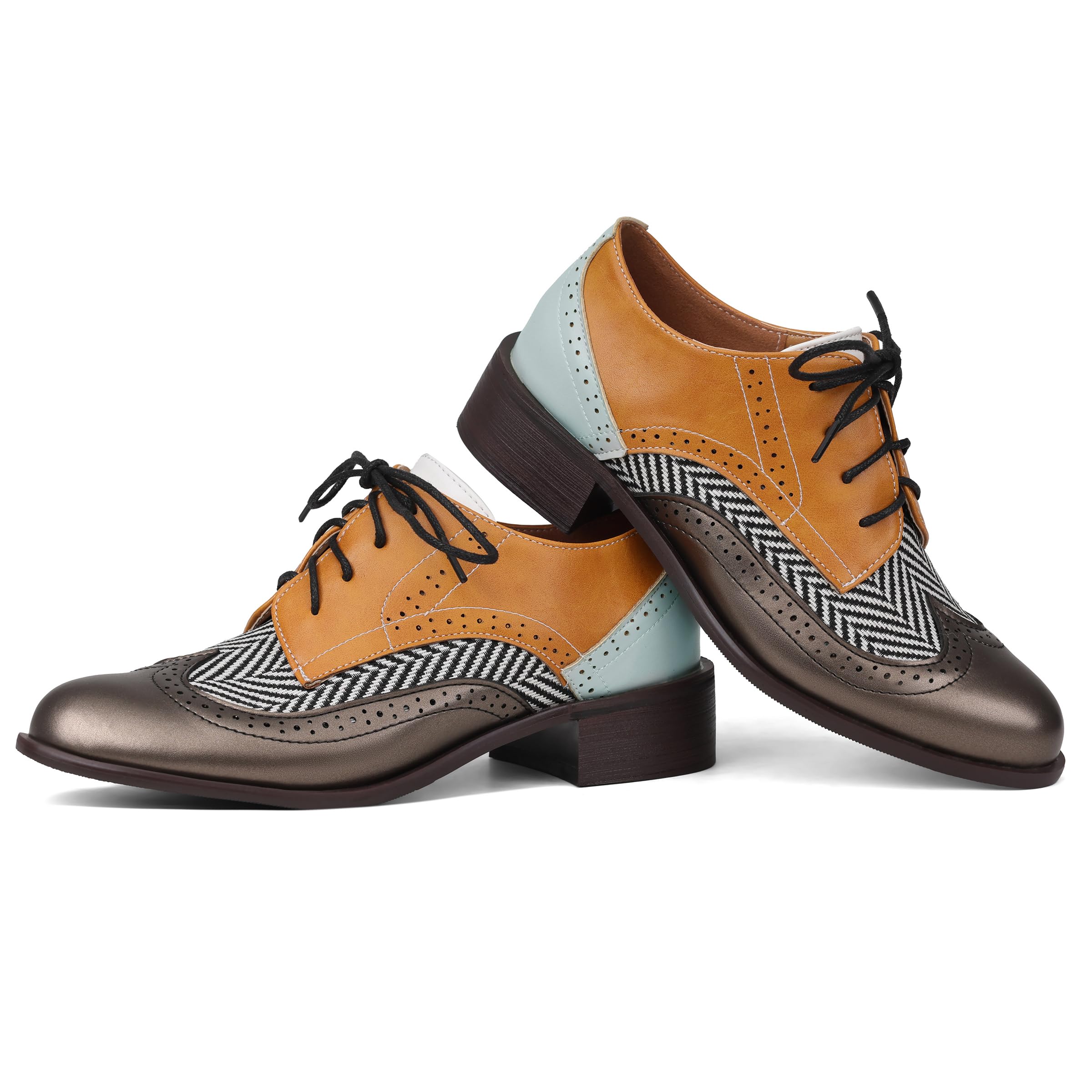 Women Black Oxfords Lace Up Pointed Toe Classic Business Formal Wingtip Brogue Dressy Shoes