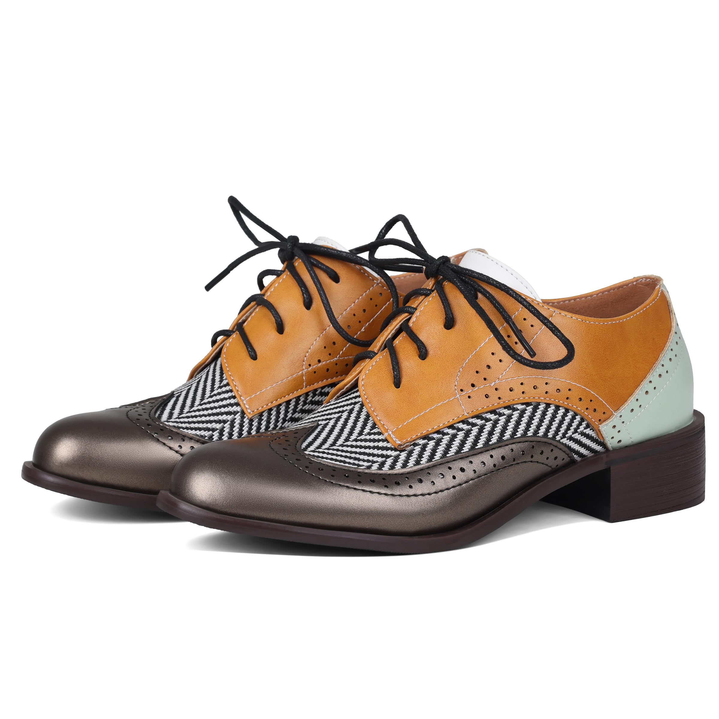 Women Black Oxfords Lace Up Pointed Toe Classic Business Formal Wingtip Brogue Dressy Shoes