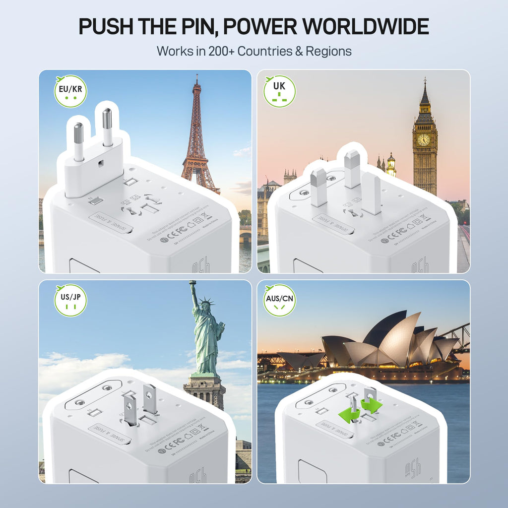 EPICKA Universal Travel Adapter GaN 45W, European Travel Plug Adapter with PD&QC Fast Charging(2 USB-A & 3 USB-C Ports) - Worldwide Travel Essentials, International Power Adapter for UK/US/AU (Black)