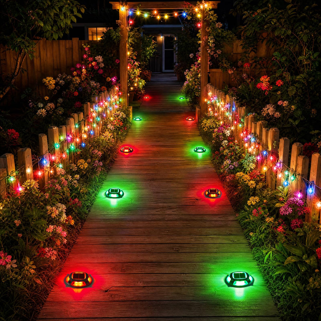 AGPTEK Solar Driveway Lights Outdoor 8 Pack, 2 Color Modes LED Deck Dock