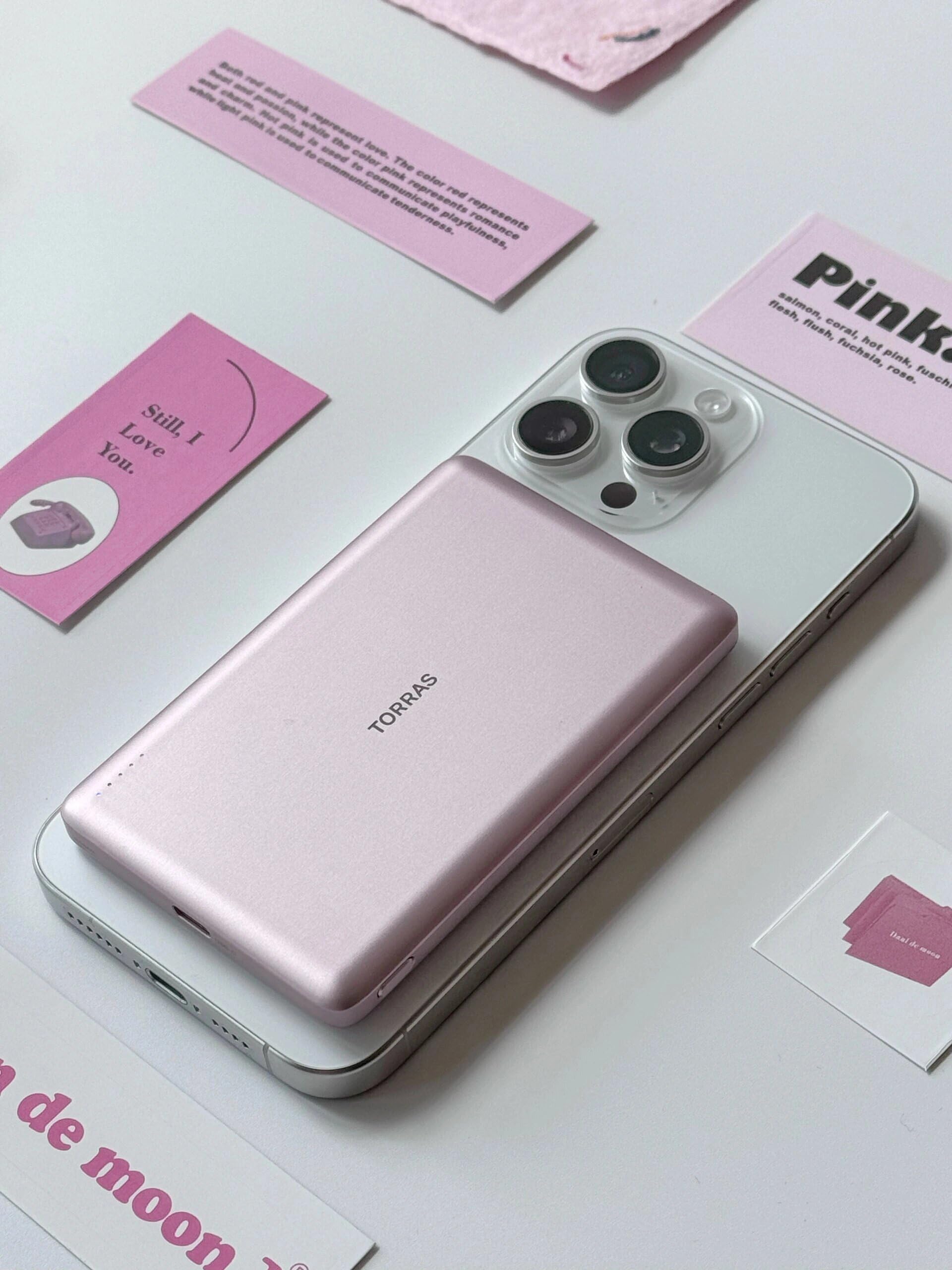 TORRAS MiniMag Power Bank, Ultra Slim 5,000mAh Wireless Portable Charger with USB-C Cable, Fast Charging iPhone Air Magnetic Battery Pack, Compatible for iPhone 17/16/15/14/13/12, Glacier Gray