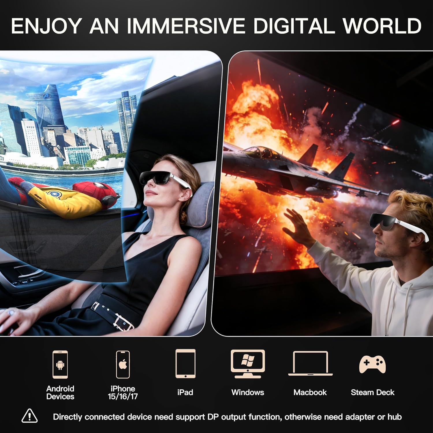 THIИKAЯ THINKAR AiRA XR/AR Glasses with 160" 45°FOV 120Hz 5000 Nits, Ultra-Wide Resolution Video Display Smart Glasses for iPhone 17/16/15, Steam Deck, ROG, Switch, Mac, PC, Android & iOS, White