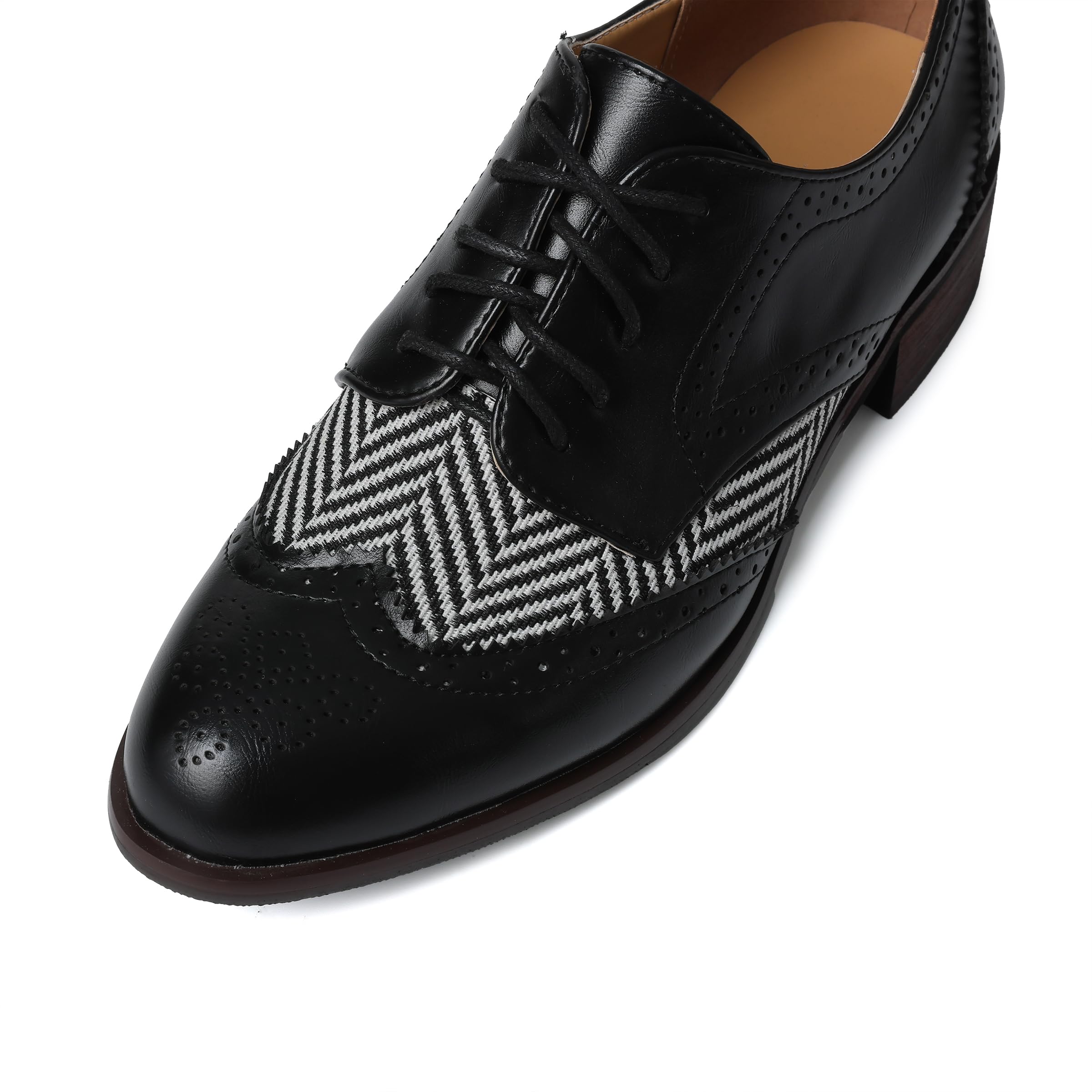 Women Black Oxfords Lace Up Pointed Toe Classic Business Formal Wingtip Brogue Dressy Shoes