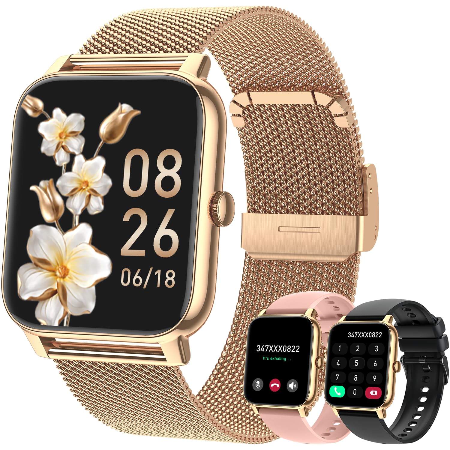 Smart Watch for Women Fitness Tracker: Gold Smart Watches for Women Digital Mens watches Make/Answer Call Waterproof Running Smartwatch Android Phone iPhone Samsung Compatible Heart Rate Monitor