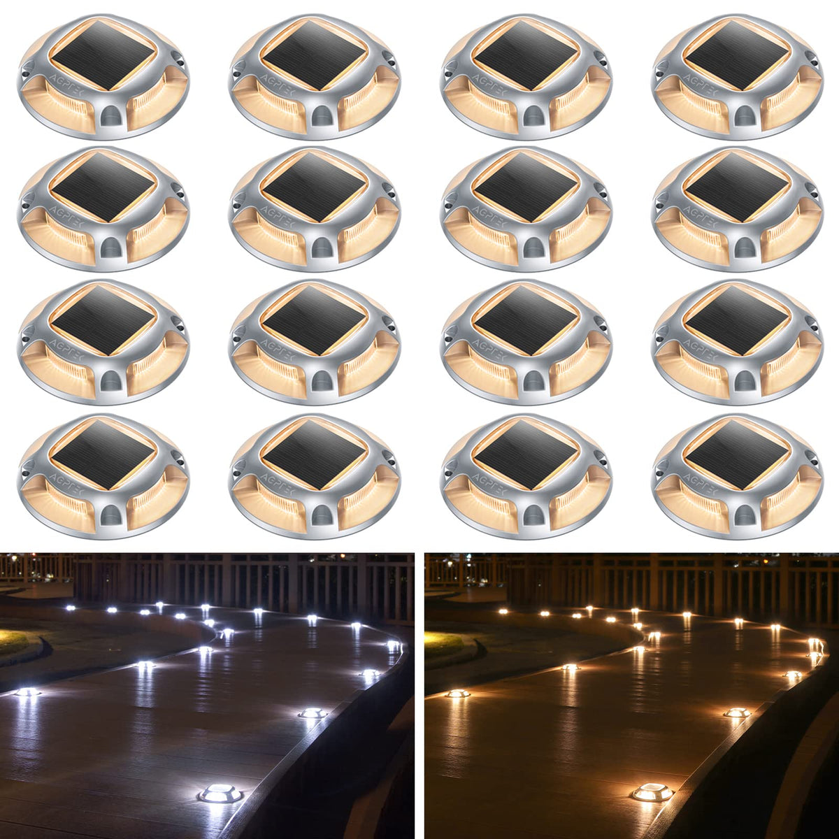 AGPTEK Solar Driveway Lights Outdoor 8 Pack, 2 Color Modes LED Deck Dock