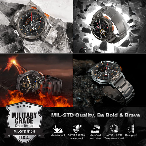 AMAZTIM Smart Watches for Men, 60 Days Extra-Long Battery, 50M Waterproof, Military Bluetooth Call(Answer/Dial Calls) 1.43" AMOLED Fitness Health Watch, AI Voice Assistant