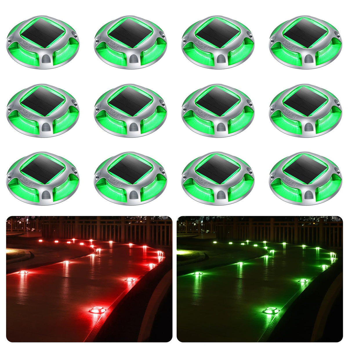AGPTEK Solar Driveway Lights Outdoor 8 Pack, 2 Color Modes LED Deck Dock