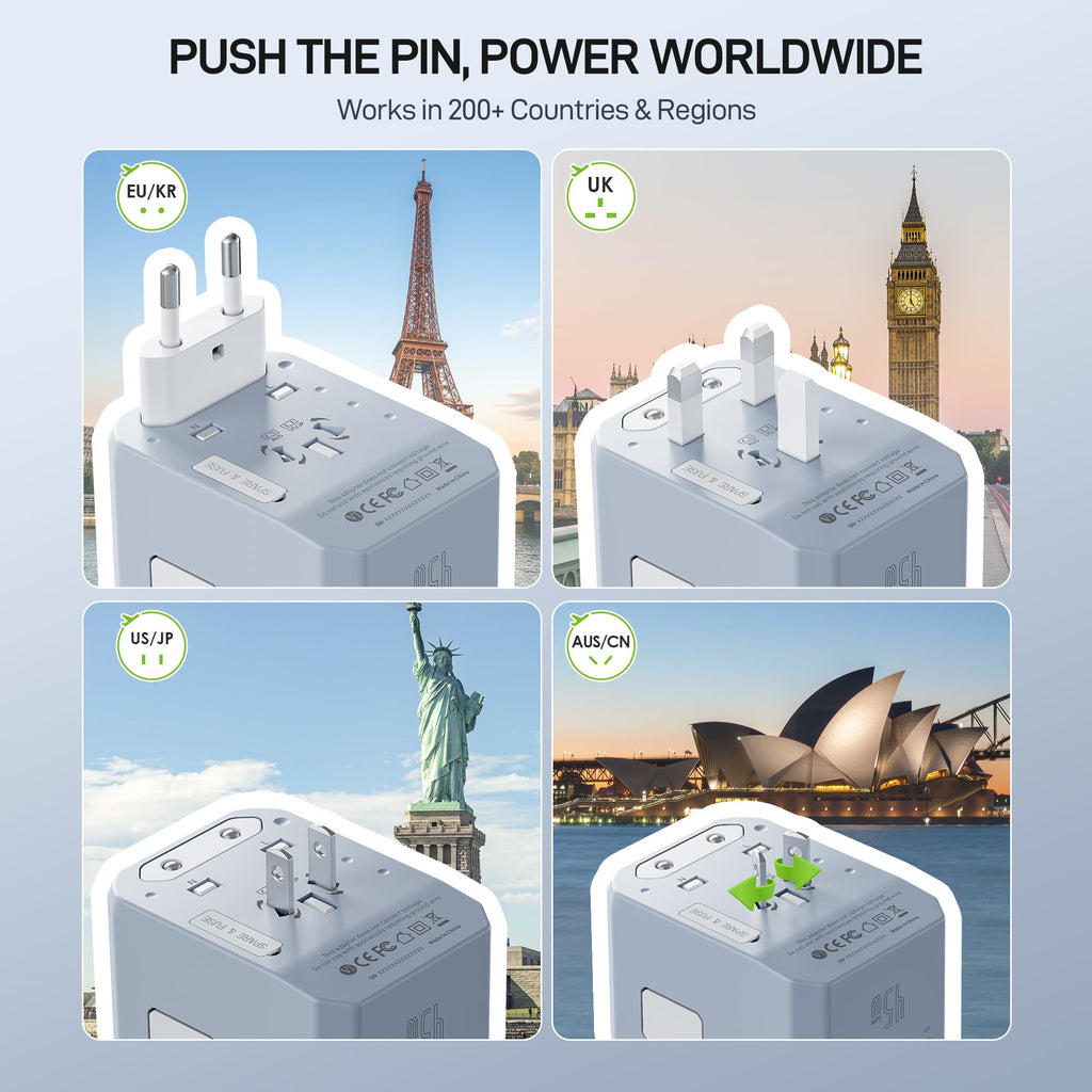 EPICKA Universal Travel Adapter GaN 45W, European Travel Plug Adapter with PD&QC Fast Charging(2 USB-A & 3 USB-C Ports) - Worldwide Travel Essentials, International Power Adapter for UK/US/AU (Black)