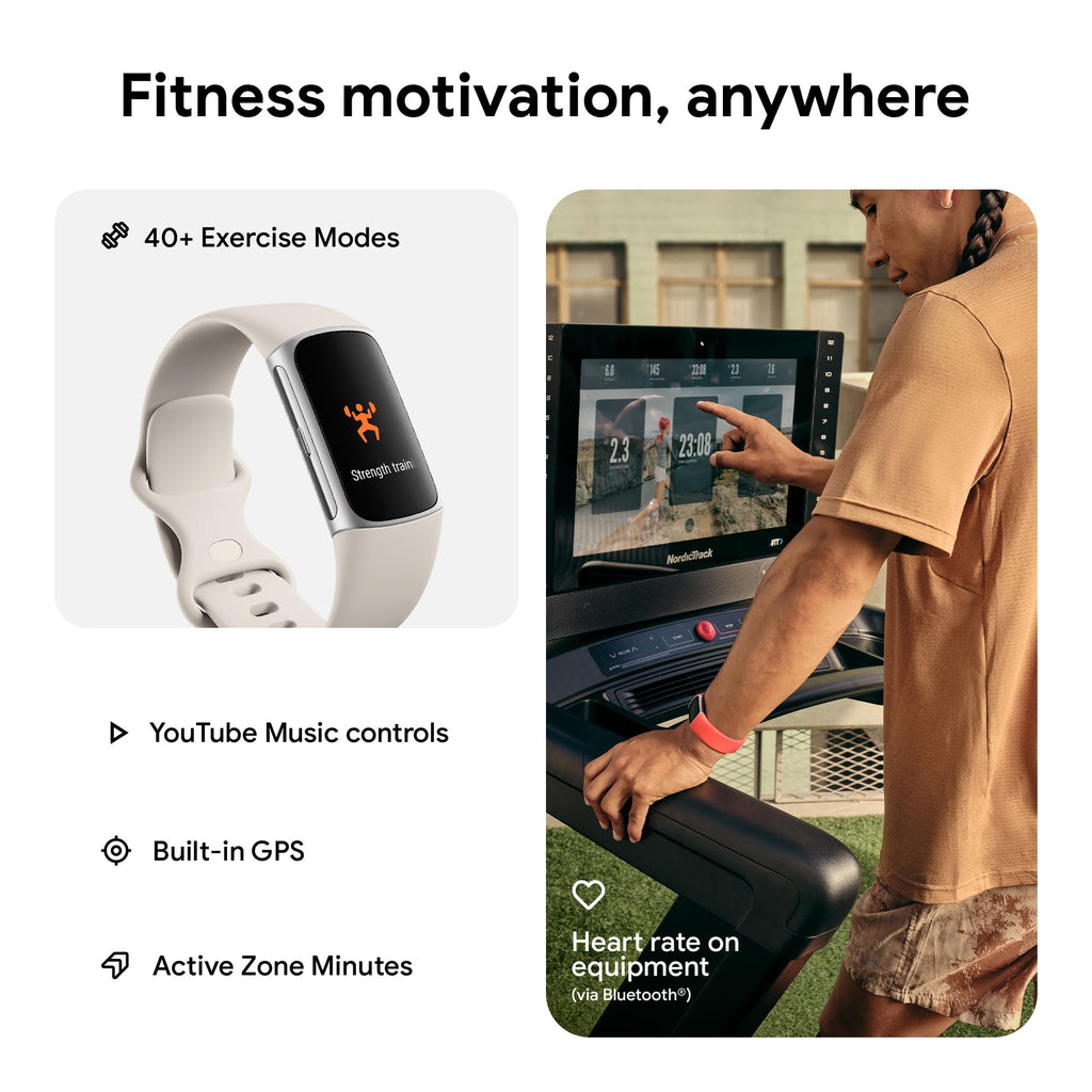 Fitbit Charge 6 Fitness Tracker with Google apps, Heart Rate on Exercise Equipment, 6-Months Premium Membership Included, GPS, Health Tools and More, Gold/Coral, One Size (S & L Bands Included)