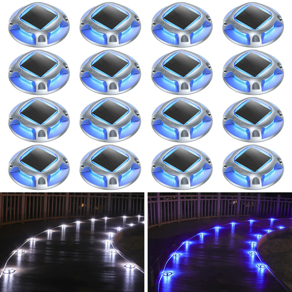 AGPTEK Solar Driveway Lights Outdoor 8 Pack, 2 Color Modes LED Deck Dock