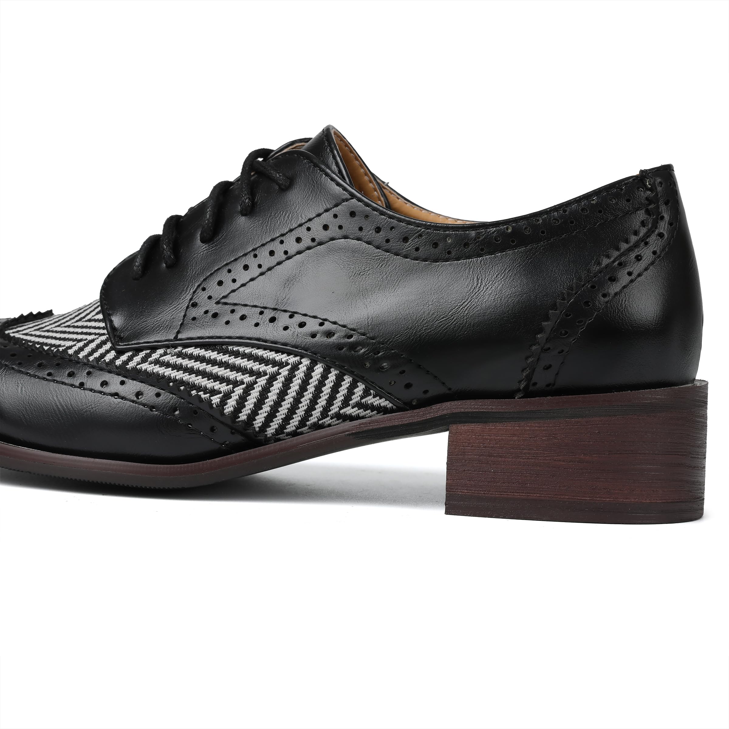 Women Black Oxfords Lace Up Pointed Toe Classic Business Formal Wingtip Brogue Dressy Shoes