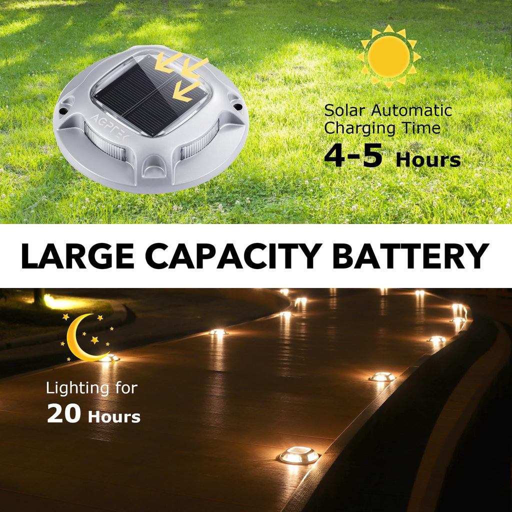 AGPTEK Solar Driveway Lights Outdoor 8 Pack, 2 Color Modes LED Deck Dock