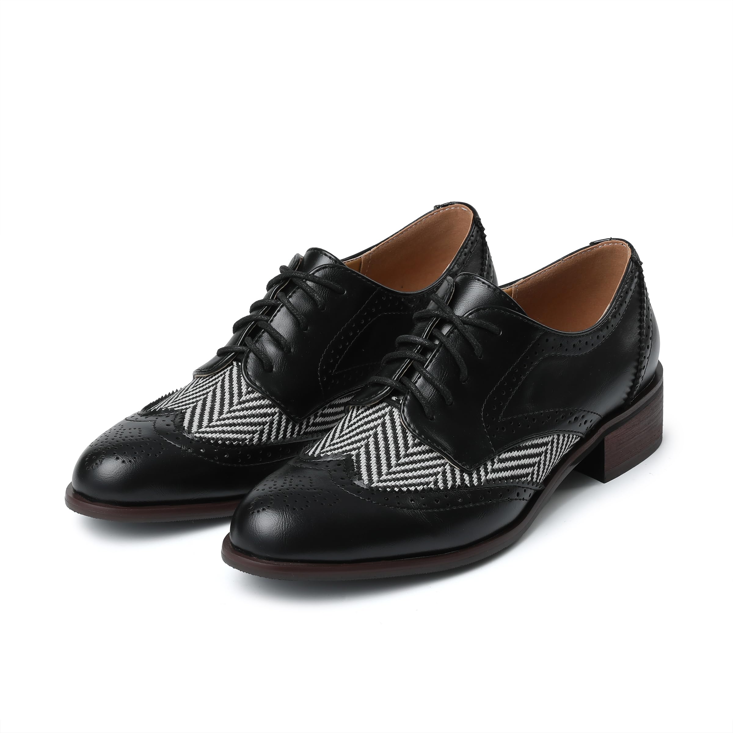 Women Black Oxfords Lace Up Pointed Toe Classic Business Formal Wingtip Brogue Dressy Shoes